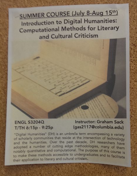 Poster of the Digital Humanities course offering.