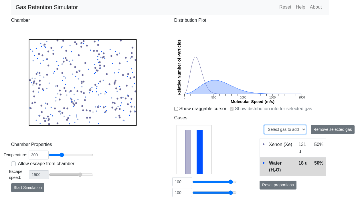 Screenshot of the Gas Retention Simulator