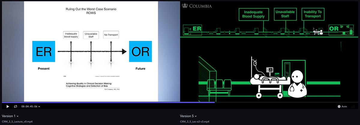 Frame.io shows on the right, a concept diagram for a piece of content provided by the client, and on the left, the animation to illustrate that same concept.