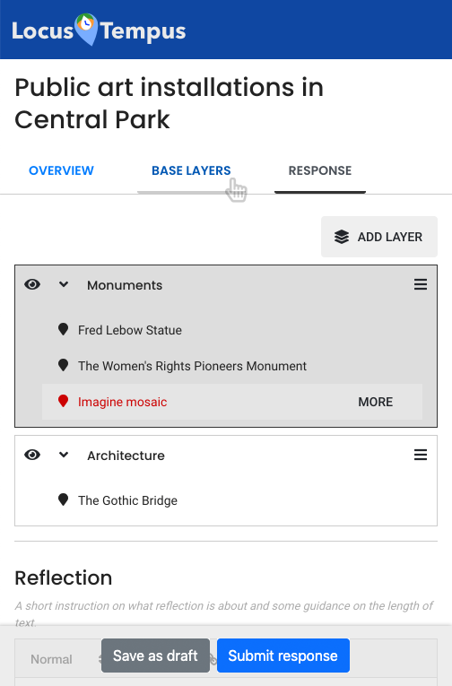 Locus Tempus user interface in grayscale.